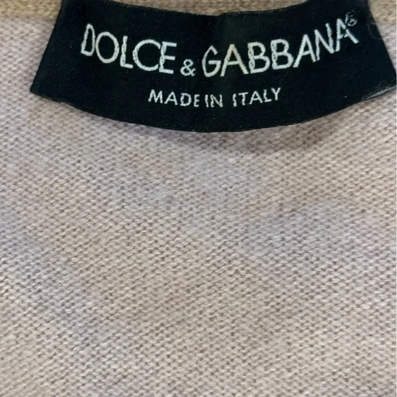 Dolce and Gabbana Pink V-Neck Sweater with Tan Bow